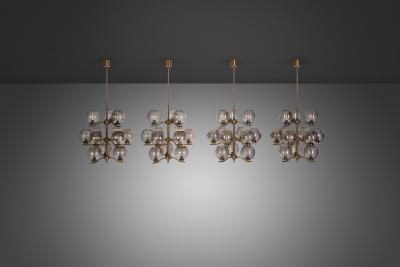 Holger Johansson Holger Johansson Set of 4 Chandeliers with 12 Shades for Westal Sweden 1970s