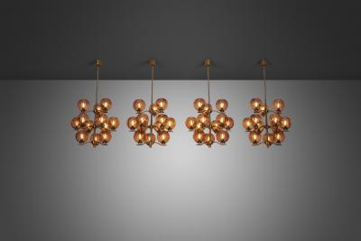 Holger Johansson Holger Johansson Set of 6 Chandeliers with 12 Smoked Glass Shades Sweden 1970s
