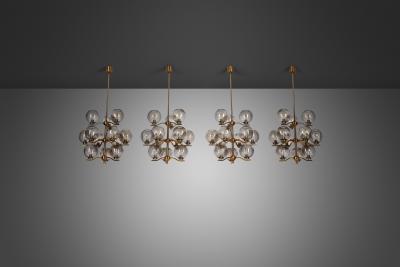 Holger Johansson Holger Johansson Set of 6 Chandeliers with 12 Smoked Glass Shades Sweden 1970s
