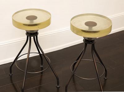 Holly Hunt 2010 Holly Hunt Alison Berger Glass Seat Counter Stools Pair Limited Edition