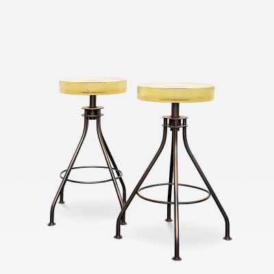 Holly Hunt 2010 Holly Hunt Alison Berger Glass Seat Counter Stools Pair Limited Edition