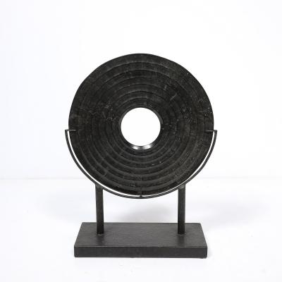 Holly Hunt Mid Century Modernist Bi Disc Sculpture in Black Sandstone by Holly Hunt
