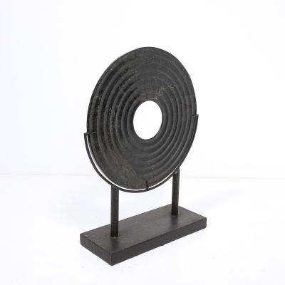 Holly Hunt Mid Century Modernist Bi Disc Sculpture in Black Sandstone by Holly Hunt