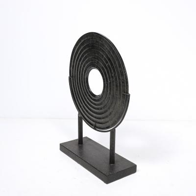 Holly Hunt Mid Century Modernist Bi Disc Sculpture in Black Sandstone by Holly Hunt