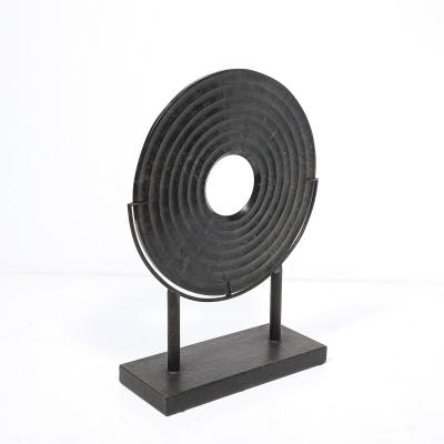 Holly Hunt Mid Century Modernist Bi Disc Sculpture in Black Sandstone by Holly Hunt