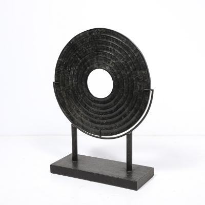 Holly Hunt Mid Century Modernist Bi Disc Sculpture in Black Sandstone by Holly Hunt
