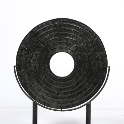 Holly Hunt Mid Century Modernist Bi Disc Sculpture in Black Sandstone by Holly Hunt