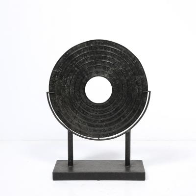 Holly Hunt Mid Century Modernist Bi Disc Sculpture in Black Sandstone by Holly Hunt