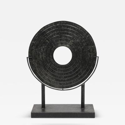 Holly Hunt Mid Century Modernist Bi Disc Sculpture in Black Sandstone by Holly Hunt