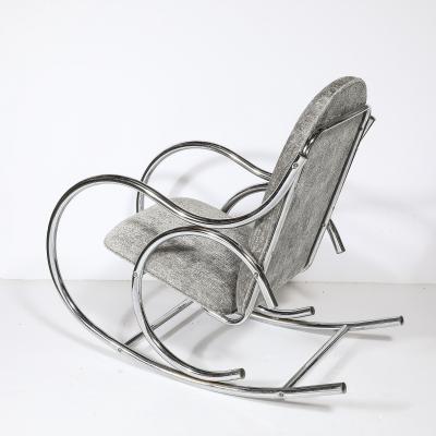 Holly Hunt Mid Century Tubular Chrome Rocking Chair with Holly Hunt Upholstery