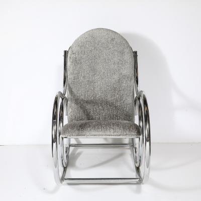 Holly Hunt Mid Century Tubular Chrome Rocking Chair with Holly Hunt Upholstery