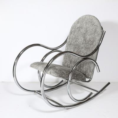 Holly Hunt Mid Century Tubular Chrome Rocking Chair with Holly Hunt Upholstery