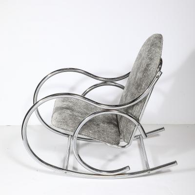 Holly Hunt Mid Century Tubular Chrome Rocking Chair with Holly Hunt Upholstery