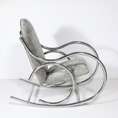Holly Hunt Mid Century Tubular Chrome Rocking Chair with Holly Hunt Upholstery