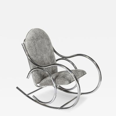 Holly Hunt Mid Century Tubular Chrome Rocking Chair with Holly Hunt Upholstery