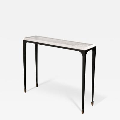 Holly Hunt Modernist Sculptural Bronze Inset Caste Ice Glass Console Table by Holly Hunt