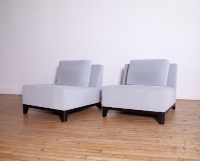 Holly Hunt Pair of Holly Hunt Ofuro Chairs in Sky Blue Mohair