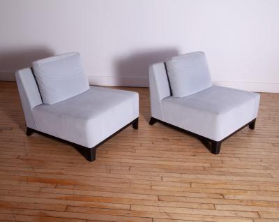Holly Hunt Pair of Holly Hunt Ofuro Chairs in Sky Blue Mohair