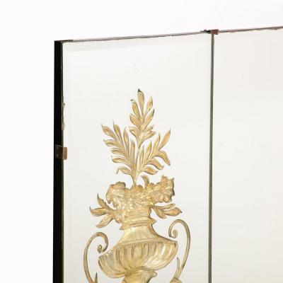 Hollywood Regency 3 Paneled Mirror w Neoclassical Kantharos Floral Motifs