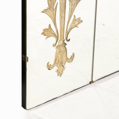 Hollywood Regency 3 Paneled Mirror w Neoclassical Kantharos Floral Motifs