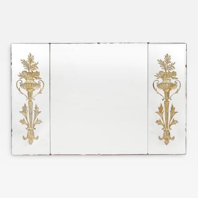 Hollywood Regency 3 Paneled Mirror w Neoclassical Kantharos Floral Motifs