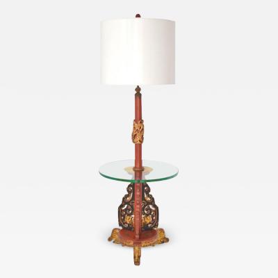 Hollywood Regency Asian Carved Wood Floor Lamp