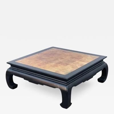 Hollywood Regency Asian Modern Square Cocktail Table in Black Burl Wood