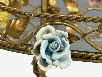 Hollywood Regency Bar Car Gilt Metal Porcelain USA 20th c 