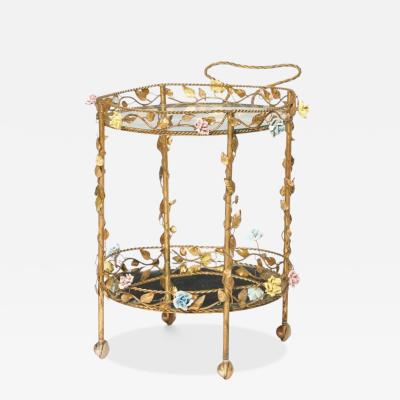Hollywood Regency Bar Car Gilt Metal Porcelain USA 20th c 
