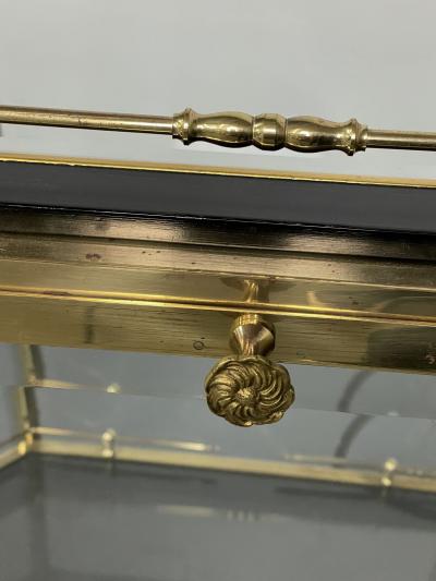 Hollywood Regency Beveled Glass Bronze and Brass Tea Wagon or Serving Cart