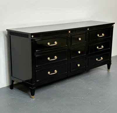 Hollywood Regency Black Lacquer Dresser Chest Sideboard Maison Jansen Style