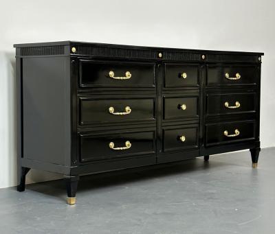 Hollywood Regency Black Lacquer Dresser Chest Sideboard Maison Jansen Style