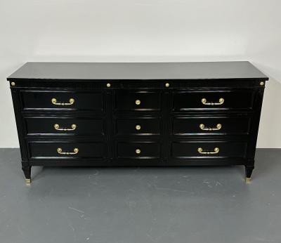 Hollywood Regency Black Lacquer Dresser Chest Sideboard Maison Jansen Style
