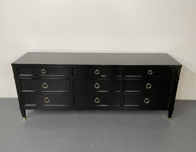 Hollywood Regency Black Lacquered Dresser Sideboard Bronze Baker Furniture
