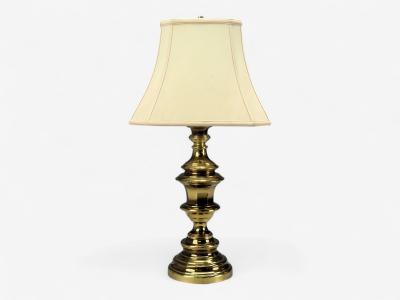Hollywood Regency Brass Fabric Table Lamps USA 1970s