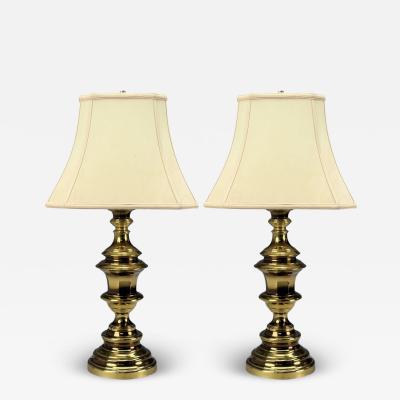 Hollywood Regency Brass Fabric Table Lamps USA 1970s