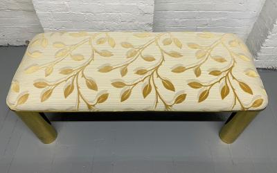 Hollywood Regency Brass Upholstered Bench