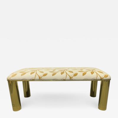 Hollywood Regency Brass Upholstered Bench