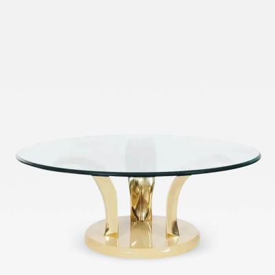 Hollywood Regency Brass and Glass Leaf Motif Cocktail Table Mid Century Modern