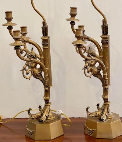 Hollywood Regency Candelabra Lamps W Trumpet Playing Putti Paris Foundry