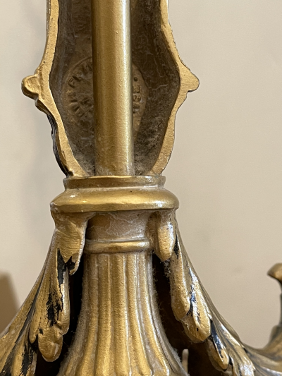 Hollywood Regency Candelabra Lamps W Trumpet Playing Putti Paris Foundry