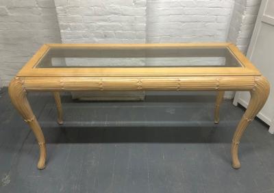 Hollywood Regency Cerused Console w Beveled Glass Top