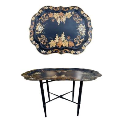 Hollywood Regency Chinoiserie Tole Tray Cocktail Table