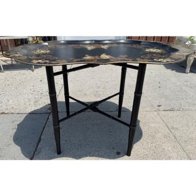 Hollywood Regency Chinoiserie Tole Tray Cocktail Table
