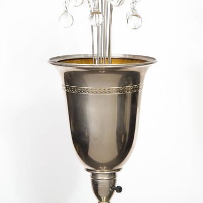Hollywood Regency Chrome Floor Lamp with Crystal Tear Drop Embellishments