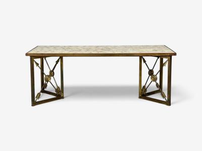 Hollywood Regency Coffee Table Capiz Shell Brass France 1950s
