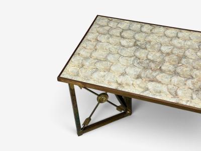 Hollywood Regency Coffee Table Capiz Shell Brass France 1950s