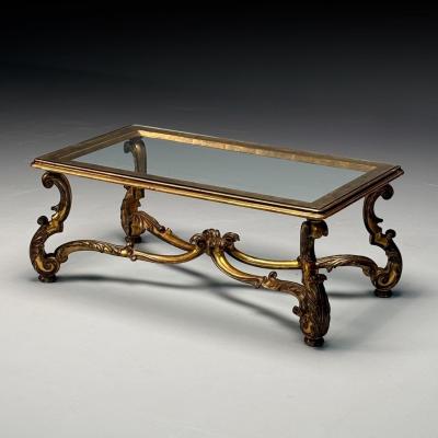 Hollywood Regency Coffee Table Gilt Wood Gold Leaf Glass Italy 1960s