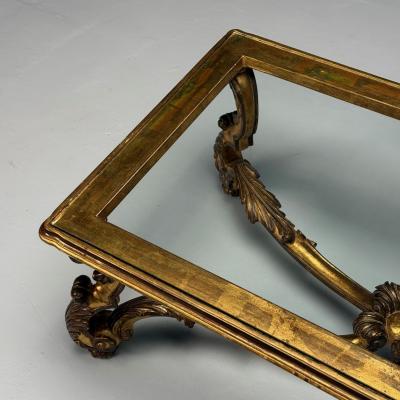 Hollywood Regency Coffee Table Gilt Wood Gold Leaf Glass Italy 1960s