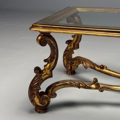 Hollywood Regency Coffee Table Gilt Wood Gold Leaf Glass Italy 1960s